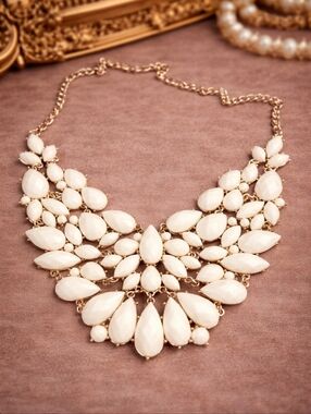 Vintage Ivory Teardrop Bib Necklace - Vintage